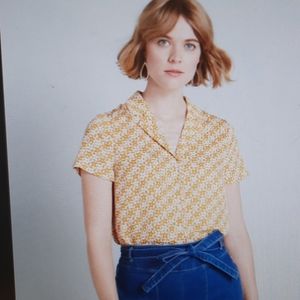 Modcloth Pretty Notch Button Up Top Yellow floral